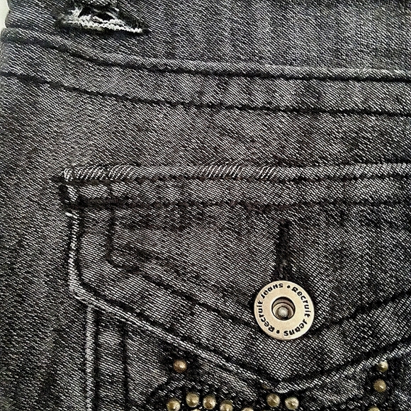 RECRUIT Black Wash Distressed  Jeans with Stud detailing - Picture 11 of 12